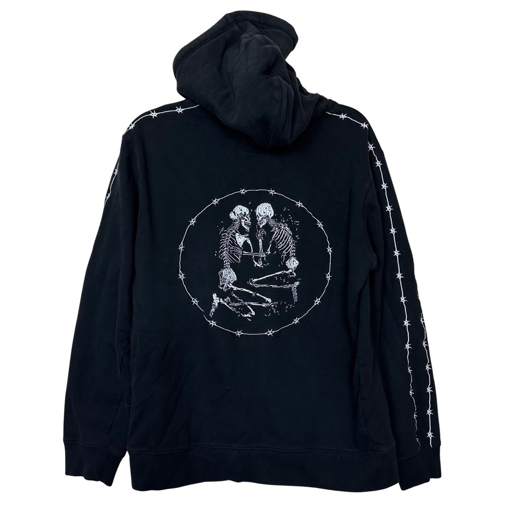 #BEENTRILL Black Embroidred Skeleton Lovers Barbed Wire Cotton Hoodie Sweatshirt